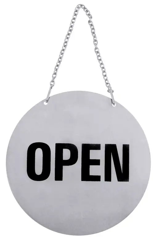 Türklinkenschild OPEN/CLOSED mit Kette, Edelstahl, D: 13 cm