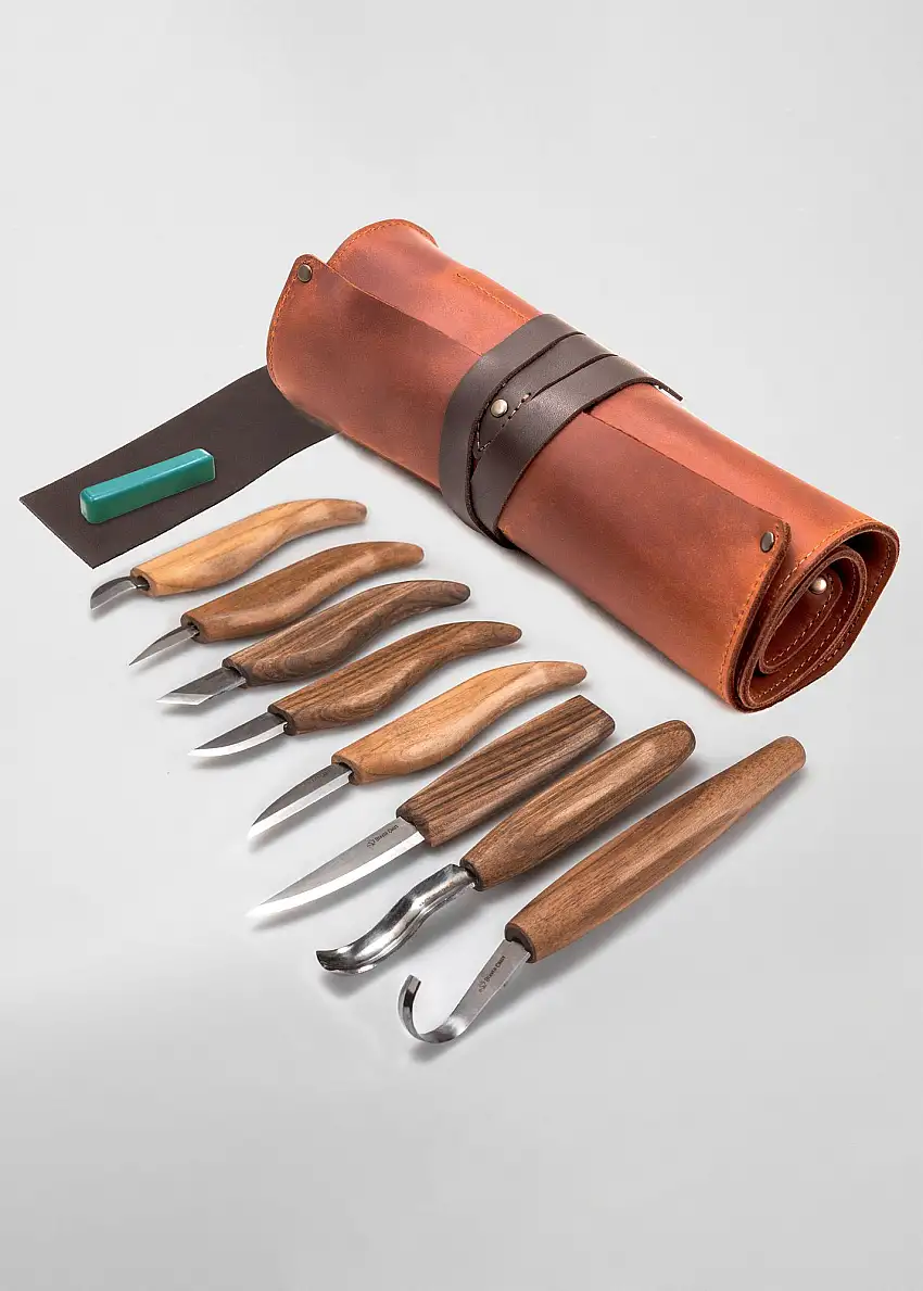 BeaverCraft Deluxe Holzschnitzset (8 Werkzeuge) mit Griffen aus Nussbaum, BeaverCraft