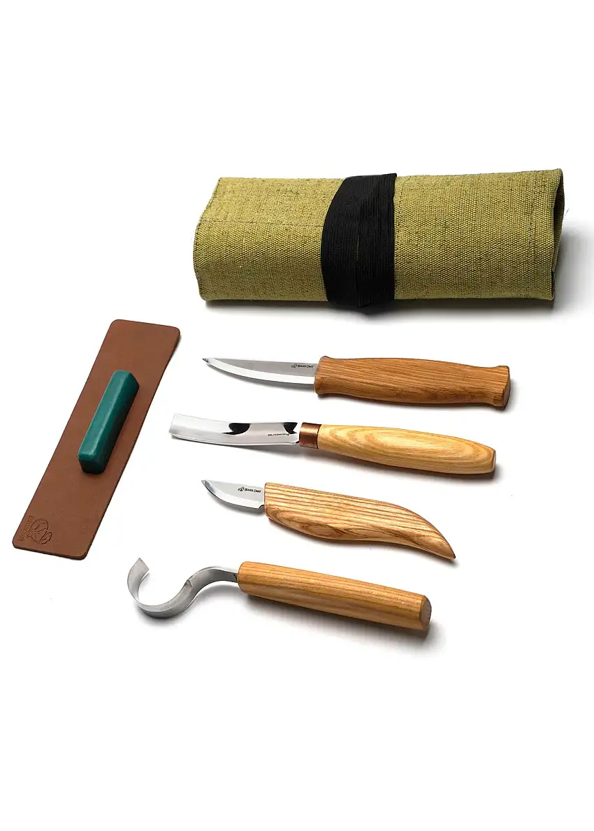 BeaverCraft Löffel + Kuksa Profi-Set zum Schnitzen (4 Werkzeuge + Zubehör), BeaverCraft