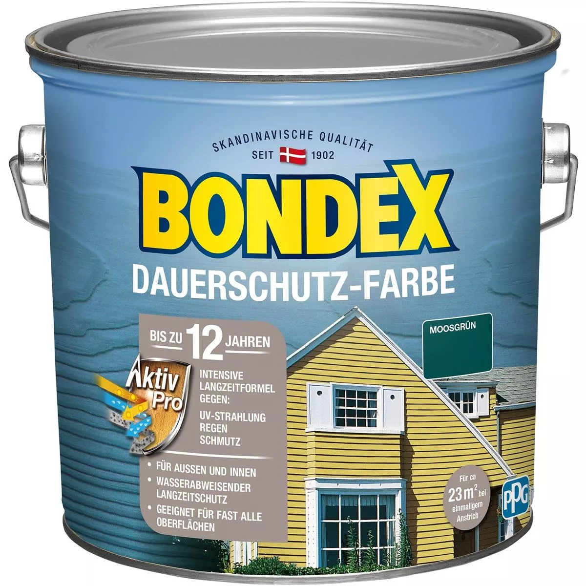 Bondex Dauerschutz-Farbe Wetterschutzfarbe Holzfarbe 2,5 L Moosgrün