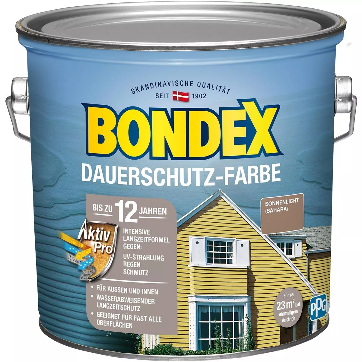 Bondex Dauerschutz-Farbe Wetterschutzfarbe Holzfarbe 2,5 L Sahara / Sonnenlicht