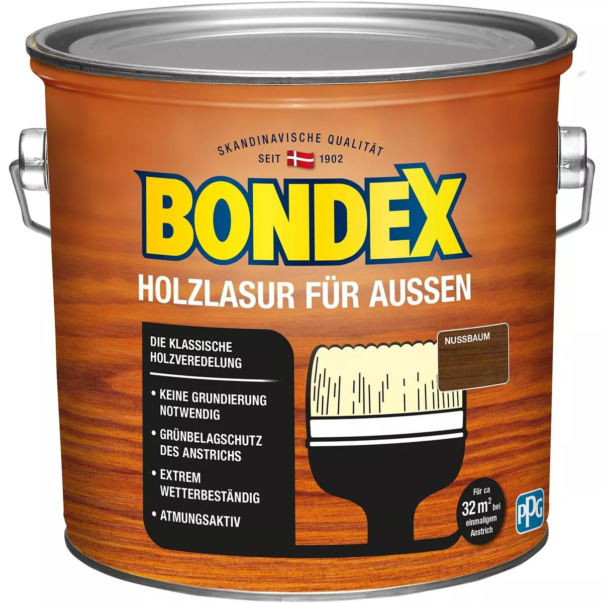 BONDEX Holzlasur für Außen Wetterschutz Holzschutzlasur 2,5 L Nussbaum