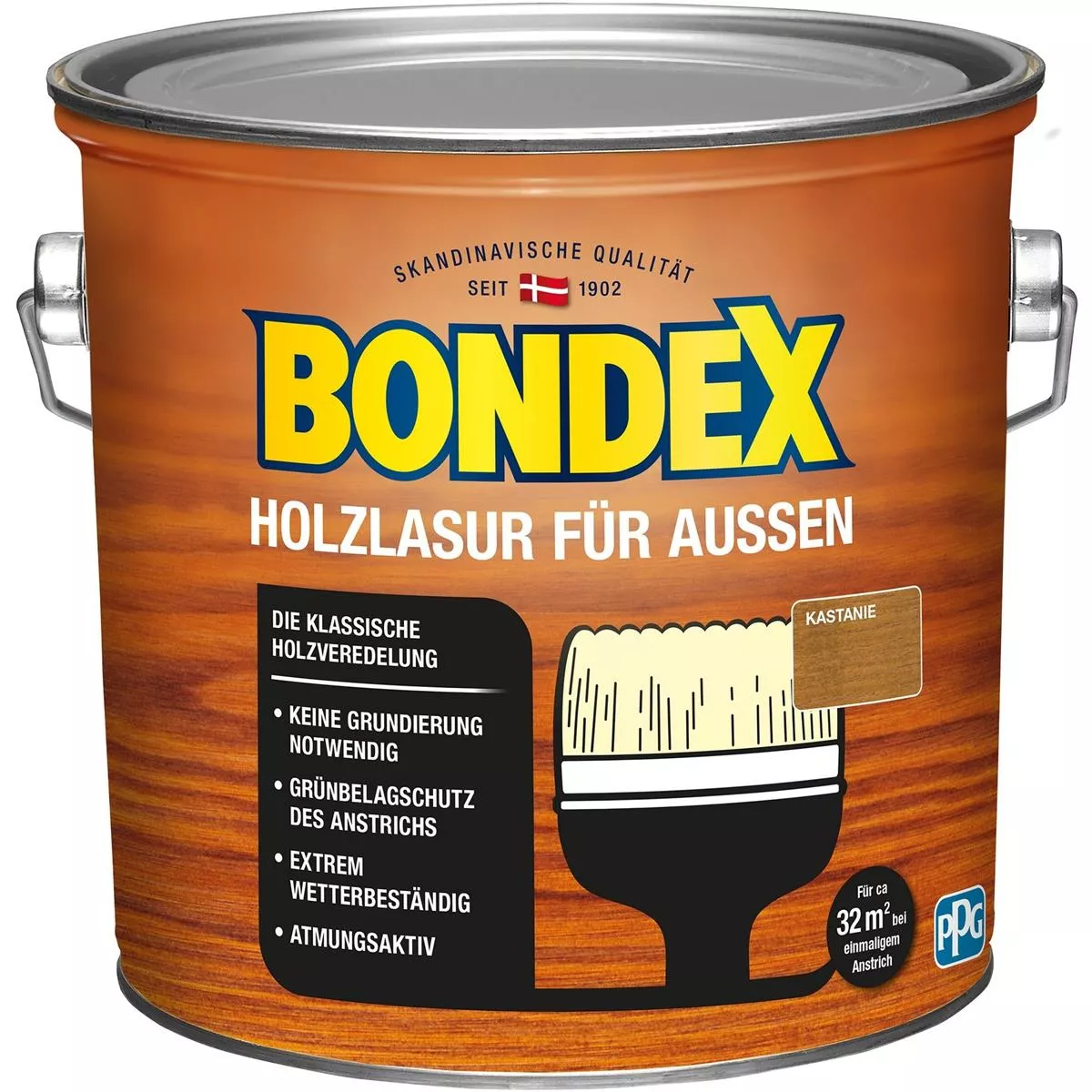 BONDEX Holzlasur für Außen Wetterschutz Holzschutzlasur 2,5 L Kastanie