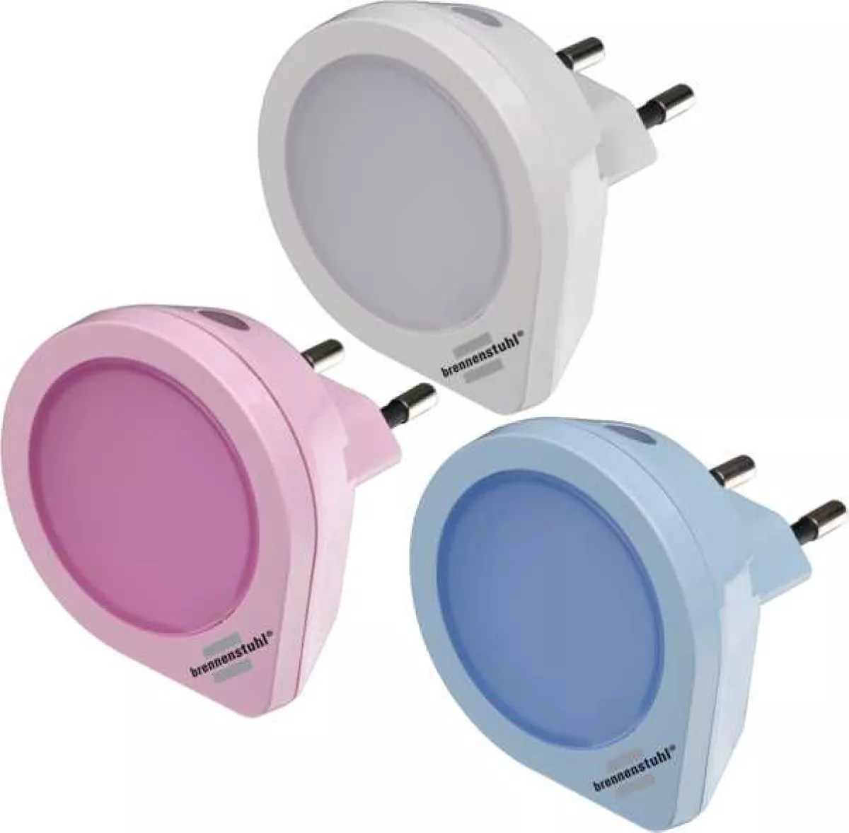 Brennenstuhl LED-Nachtlicht Orientierungslicht mit Dämmungssensor Farbe: 1x weiß, 1x rosa, 1x blau