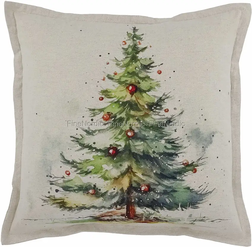 Chic Antique Aix Kissenbezug mit Weihnachtsbaum Leinen 50 x 50 cm