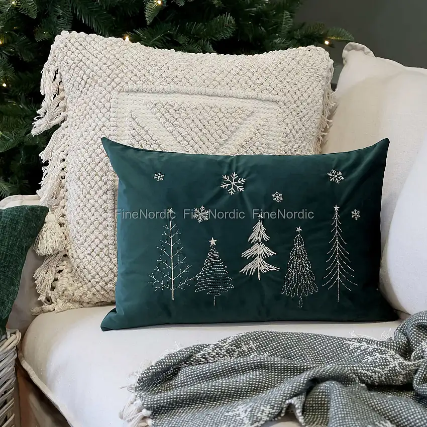Chic Antique Aix Kissenbezug mit Weihnachtsbaumen Moos 35 x 50 cm