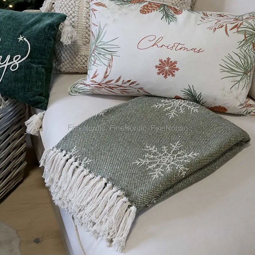 Chic Antique Aix Plaid Garnüberschuss mit Eiskristallen Oliven 130 x 150 cm