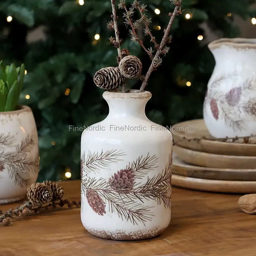 Chic Antique Flasche mit Tannengirlanden-Motiv Creme