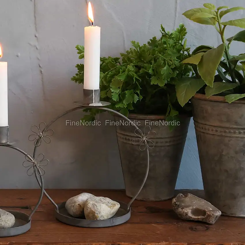 Chic Antique Kerzenständer mit Blumen Antique Zink Groß