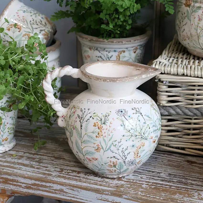 Chic Antique Maxime Kanne mit Blumenmuster Creme H 18,5 cm