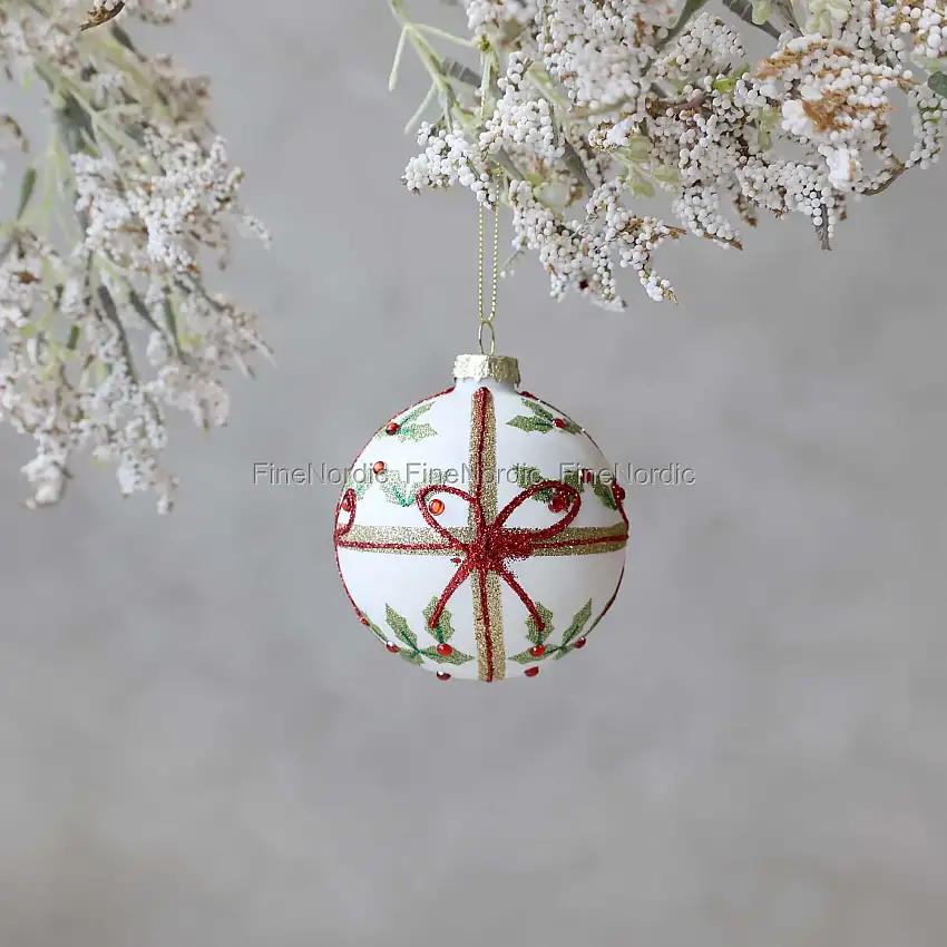 Chic Antique Weihnachtskugel mit Schleife Creme
