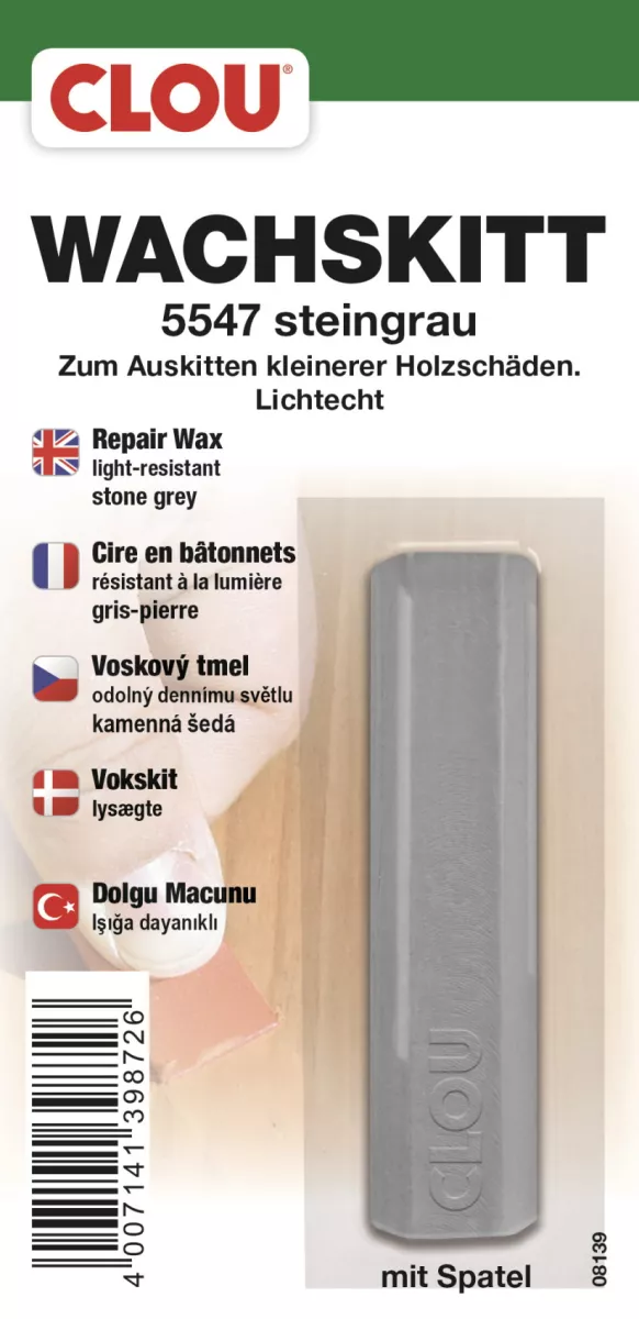 Clou Wachskitt-Stange Steingrau zum Reparieren und Auskitten von Holzschäden