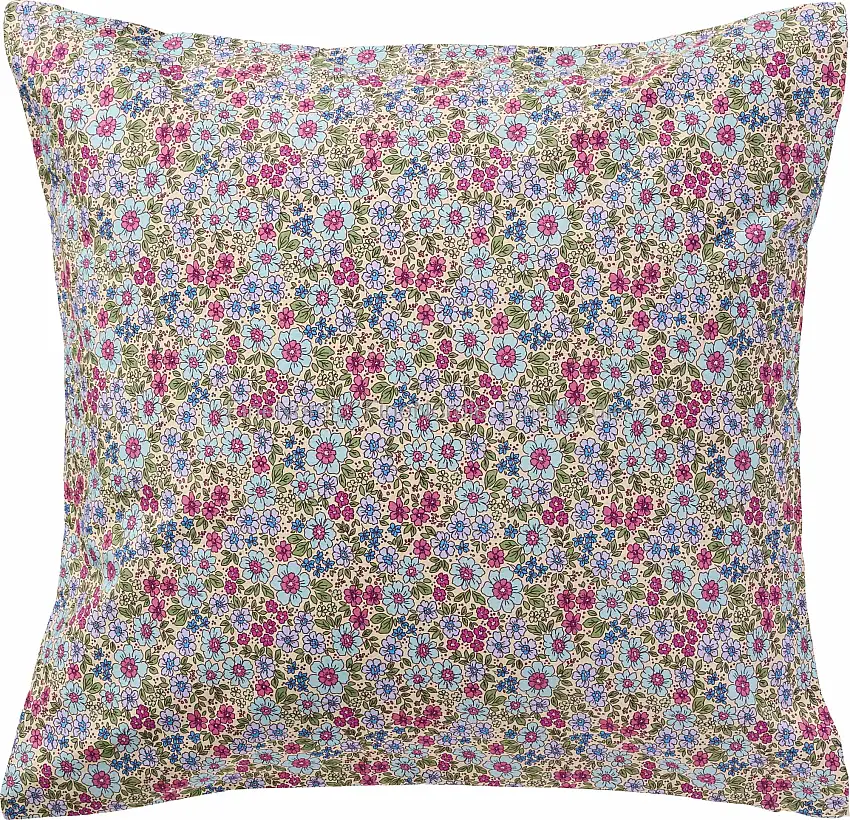 Ib Laursen Kissenhülle - Creme - Türkise, blaue, fuchsiafarbene und lila Blumen 60 x 60 cm