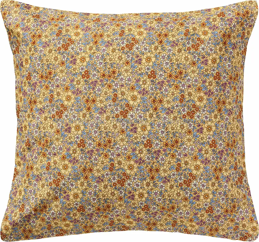 Ib Laursen Kissenhülle - Gelb mit gelben, blauen, orangen und lila Blumen 60 x 60 cm
