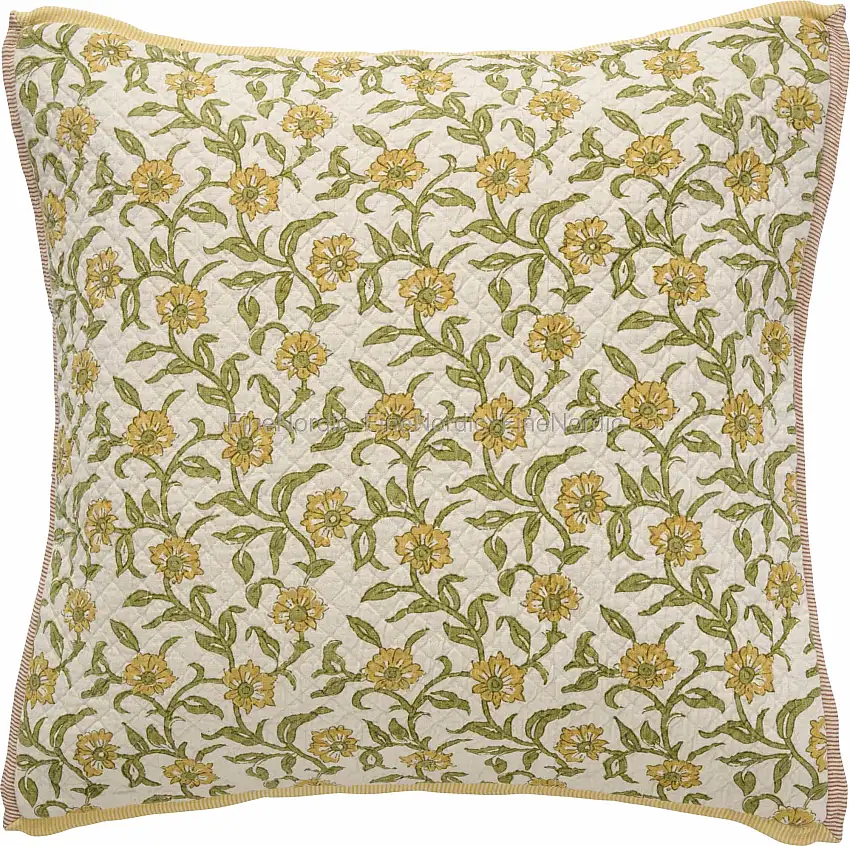Ib Laursen Kissenhülle "Vigga" - Gelb-grüner Druck, Rückseite neutral 50 x 50 cm