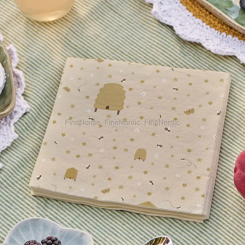 Ib Laursen Papierservietten Blumen, Bienen und Bienenstöcke 20 Stück
