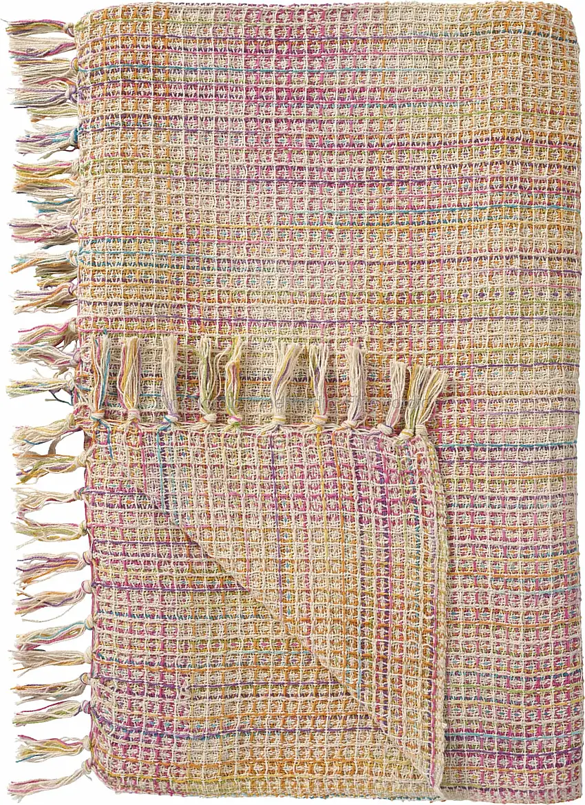 Ib Laursen Plaid - Mehrfarbiges Design - Rosa, Lila und Gelb 130 x 160 cm