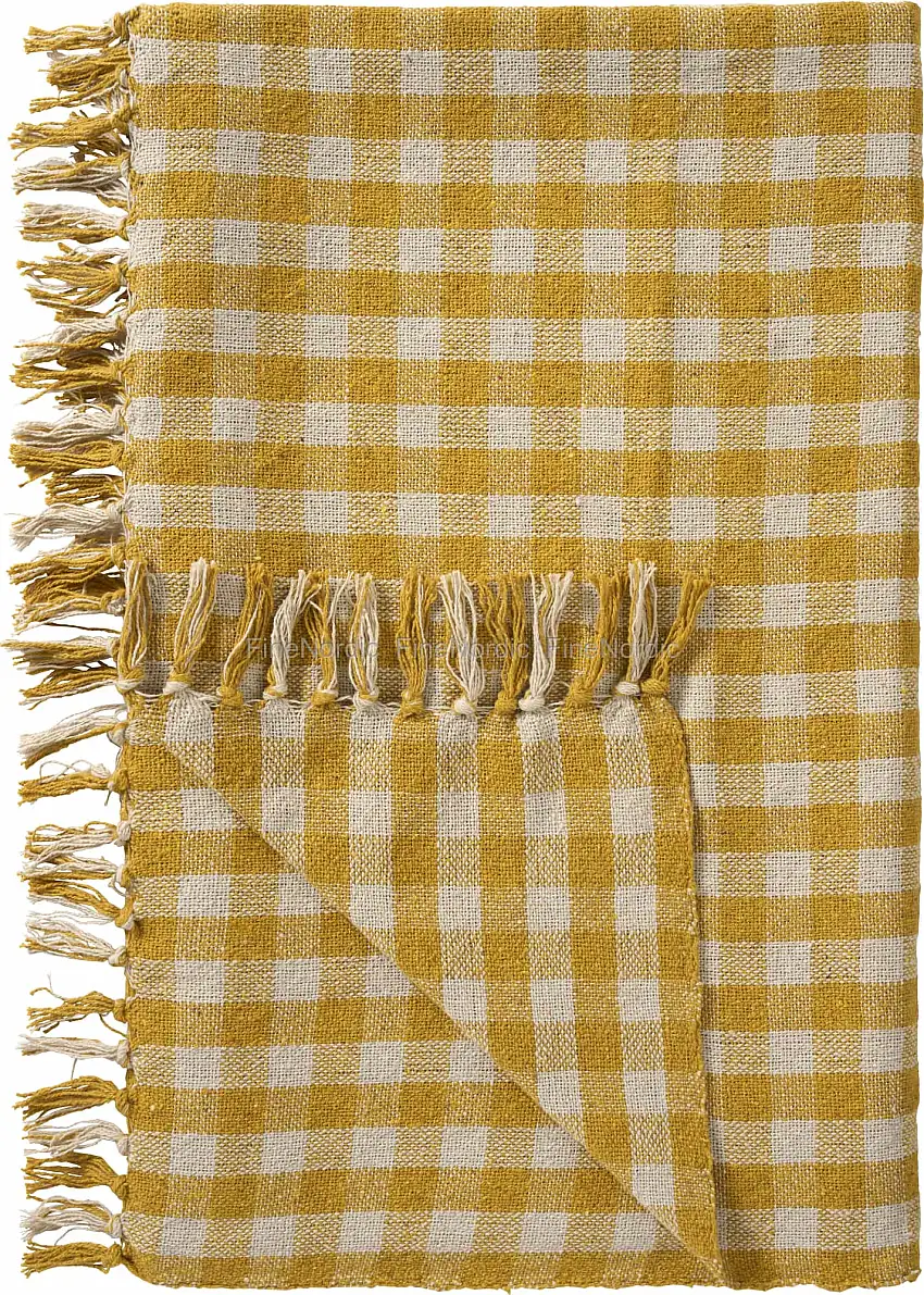 Ib Laursen Plaid - Natur/Gelb kariert 130 x 160 cm