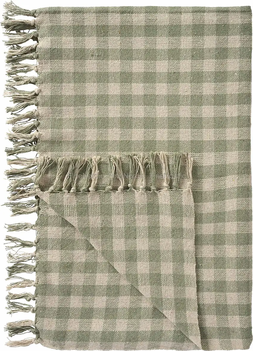 Ib Laursen Plaid - Natur/Staubgrün kariert 130 x 160 cm