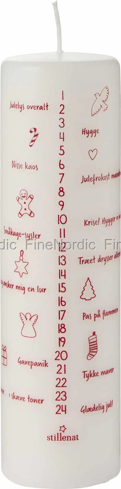 Ib Laursen Weihnachtskerze - Weiß - mit roten Zahlen 1-24 - Dänischer Text