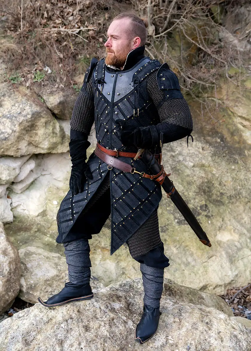 Woodsman LARP-Rüstung, Veloursleder, Schwarz, Gr. XS-S