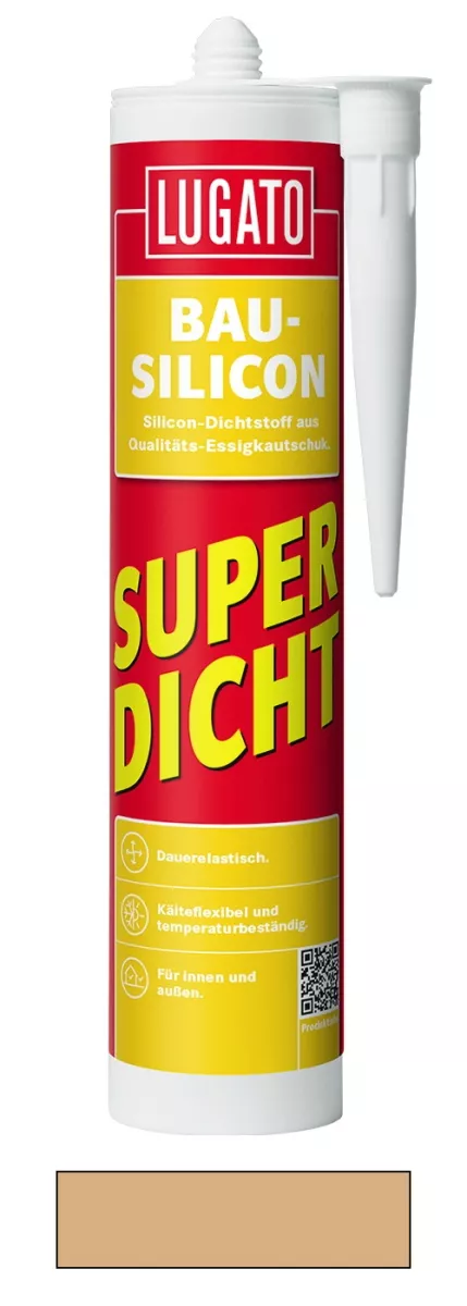 Lugato Bau-Silikon Super Dicht Sanitär Silikon Dichtstoff Fugenmasse Caramel 300 ml