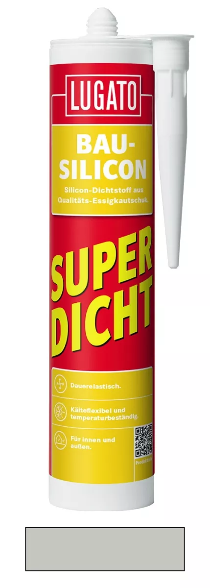Lugato Bau-Silikon Super Dicht Sanitär Silikon Dichtstoff Fugenmasse Grau 300 ml