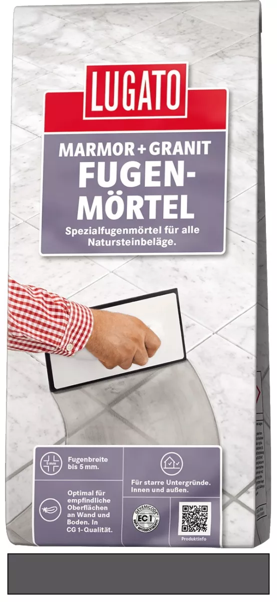 Lugato Marmor + Granit Fugenmörtel Natursteinbeläge bis 5 mm Fugenbreite Anthrazit 5 kg