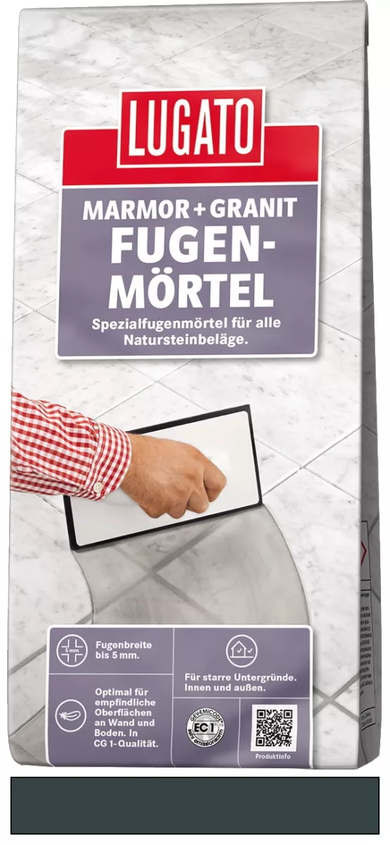 Lugato Marmor + Granit Fugenmörtel Natursteinbeläge bis 5 mm Fugenbreite Granitgrau 5 kg