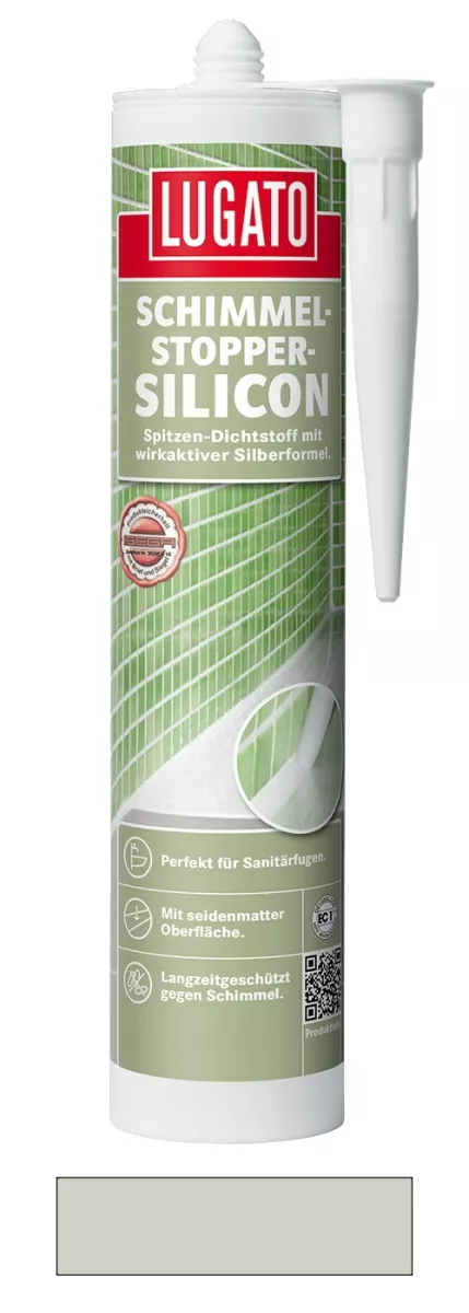 Lugato Schimmel-Stopper-Silikon Sanitär Bad Silikon Silbergrau 310 ml