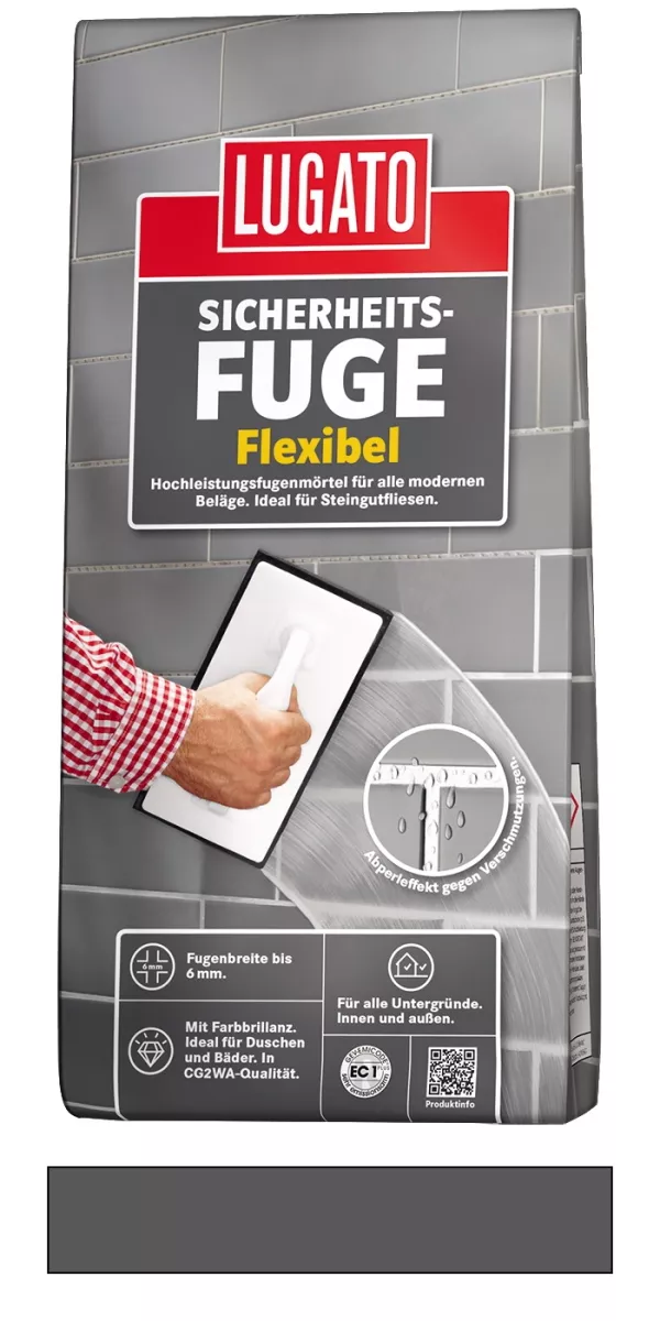 Lugato Sicherheitsfuge Flexibel Flexfugenmörtel bis 6 mm Anthrazit 1 kg