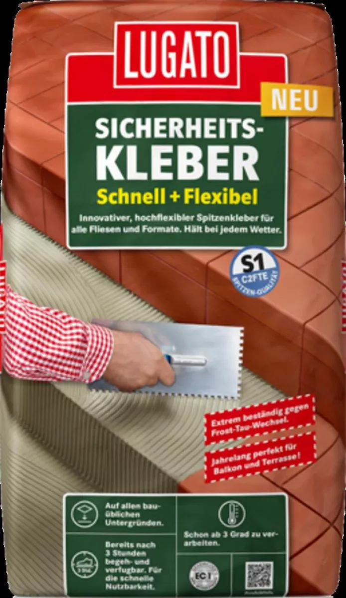 Lugato Sicherheitskleber Schnell+Flex Fliesenkleber Flexibel Klebstoff 20 kg
