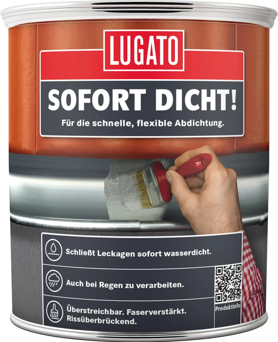 Lugato Sofort Dicht! Dose Streichabdichtung Acryl Dichtmasse Dachabdichtung Außen grau 750 ml