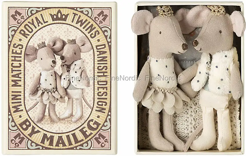 Maileg Königliche Zwillingsmäuse - Kleine Schwester & Bruder in Streichholzschachtel