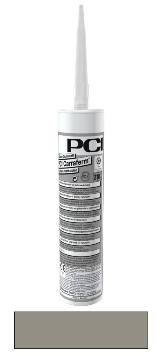 PCI Carraferm Silikon-Dichtstoff für Naturwerksteine Silikon Kartusche Fugendichtmasse zementgrau 310 ml