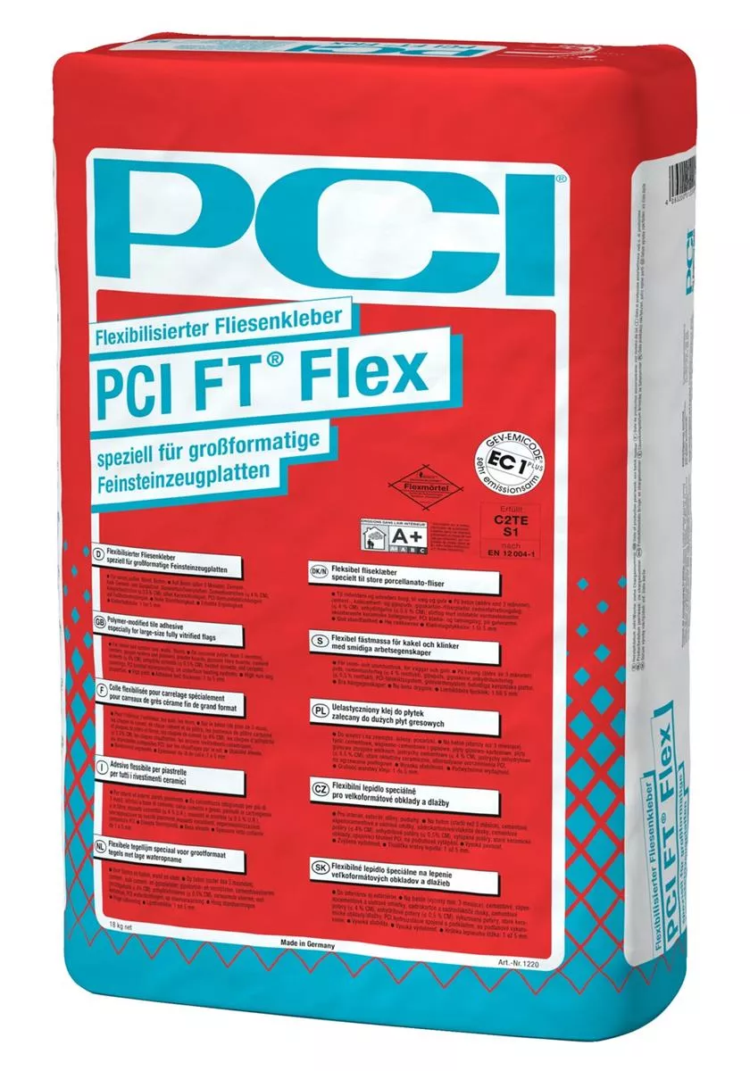 PCI Ft Flex Flexibilisierter Fliesenkleber speziell für großformatige Feinsteinzeugplatten 18 kg