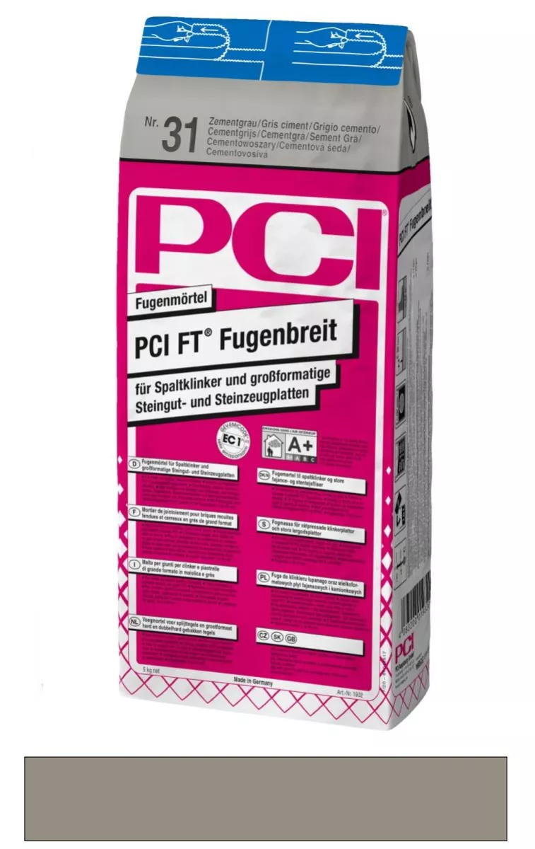 PCI Ft-Fugenbreit Fugenmörtel für Spaltklinker und großformatige Steingut- und Steinzeugplatten Zementgrau 5 kg