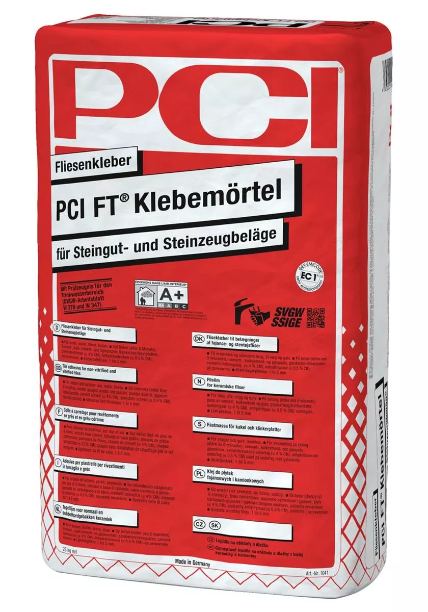 PCI Ft-Klebemoertel Fliesenkleber für Steingut- und Steinzeugbeläge grau 25 kg