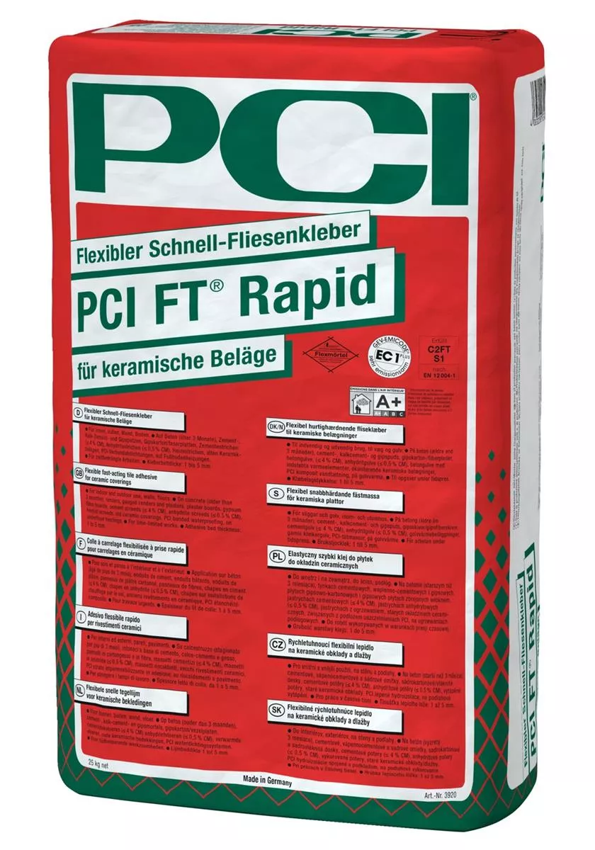 PCI Ft-Rapid Flexibler Schnell-Fliesenkleber für keramische Beläge Zement-Mörtel 25 kg