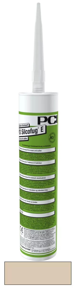 PCI Silcofug E elastischer Dichtstoff für innen und außen Silikon-Fugendichtmasse und -Klebstoff bahamabeige (Nr.02) 310 ml