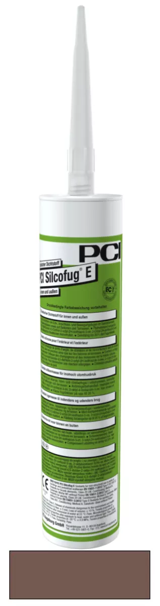 PCI Silcofug E Elastischer Dichtstoff für innen und außen Silikon-Fugendichtmasse und -Klebstoff mittelbraun (Nr.05) 310 ml