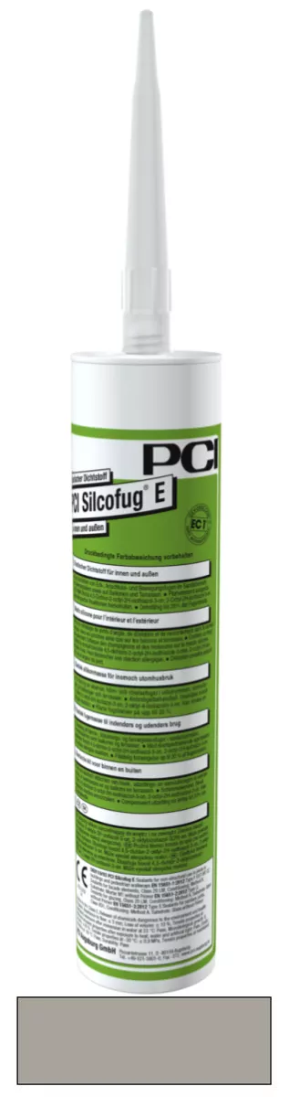 PCI Silcofug E Elastischer Dichtstoff für innen und außen Silikon-Fugendichtmasse und -Klebstoff sandgrau (Nr.22) 310 ml
