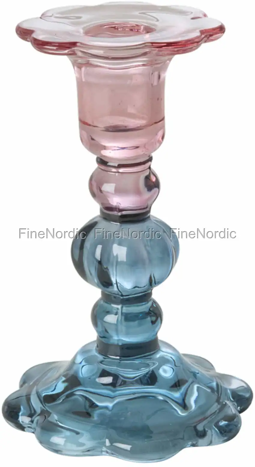 Rice Glas Kerzenhalter - Blume-Form - Rosa - Blau - Mittel (Ø ca. 2,2 cm)
