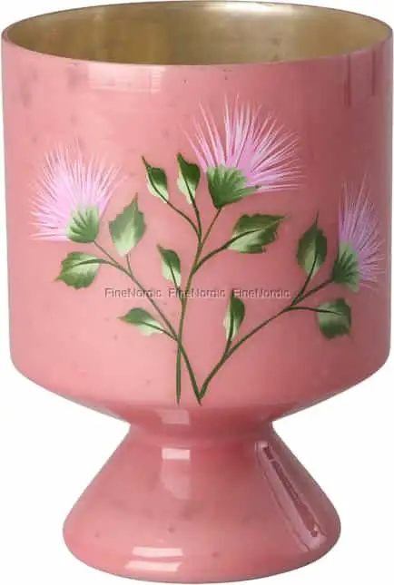 Rice Glasvase - Fuß - Rosa - Handbemalte Blumen