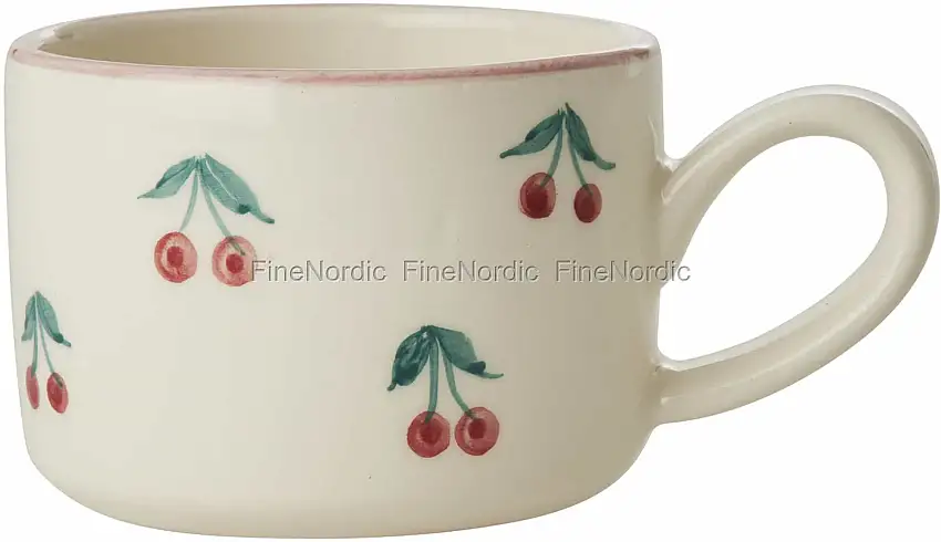 Rice Keramik Cappuccinotasse - Handbemalt - "Cherries" - Creme