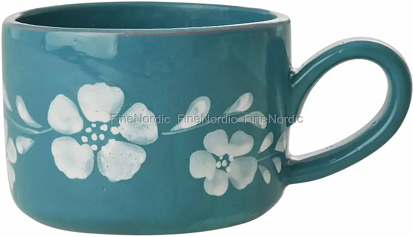 Rice Keramik Cappuccinotasse - Handbemalt - "Flower Vine" - Jade