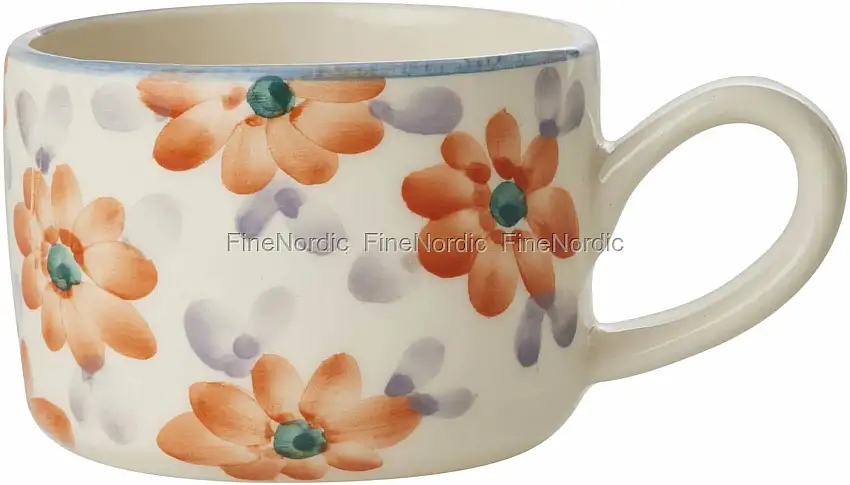 Rice Keramik Cappuccinotasse - Handbemalt - "Flowers" - Orange