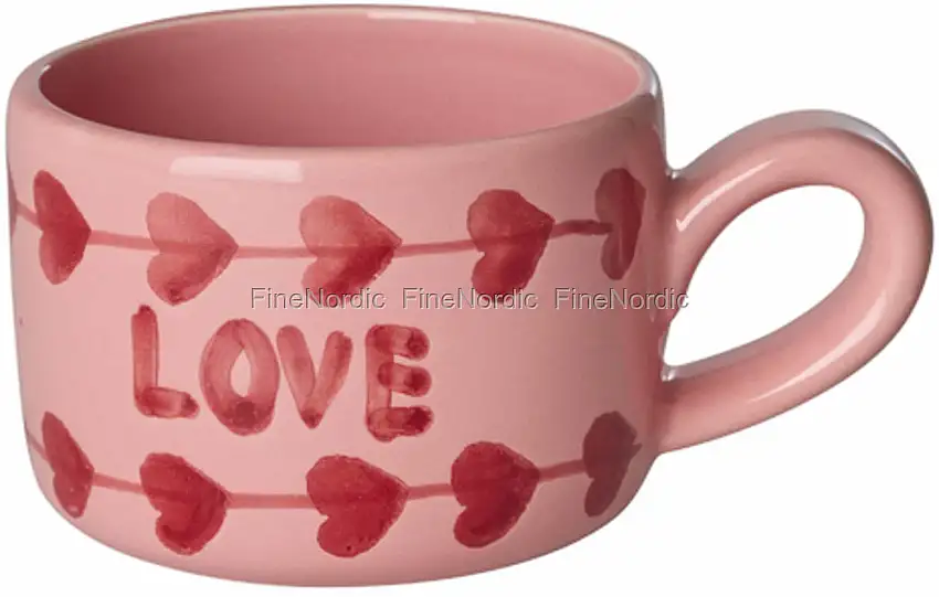 Rice Keramik Cappuccinotasse - Handbemalt - "LOVE" - Rosa