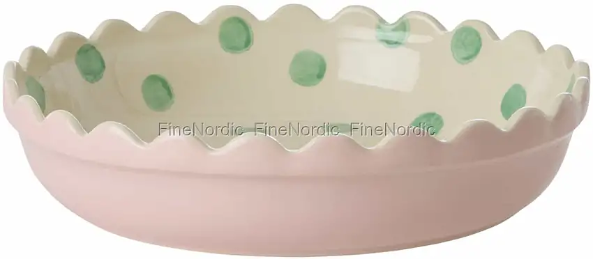 Rice Keramik Kuchenform - Rosa - Creme - Grüne Punkte - Klein