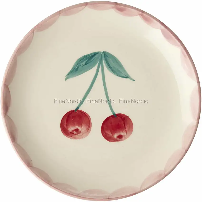 Rice Keramik Kuchenteller - Handbemalt - "Cherry" - Creme